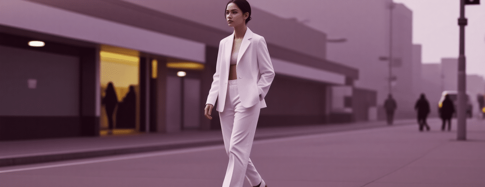 Porter un look total blanc dans une journée floue